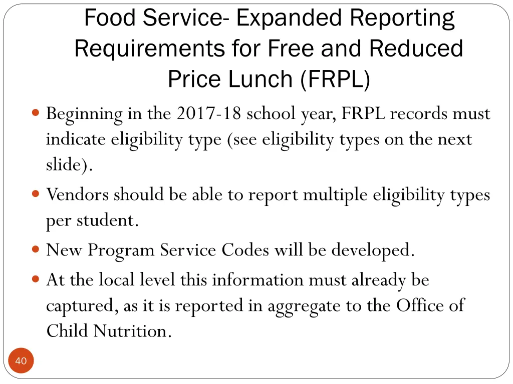 food service expanded reporting requirements