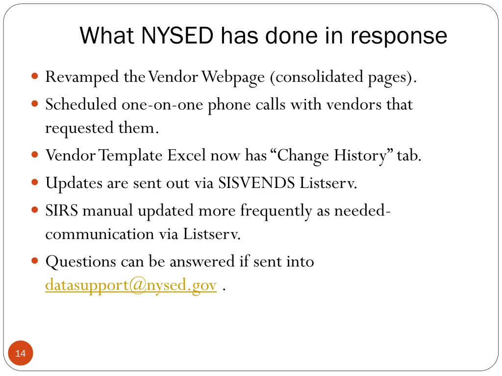what nysed has done in response