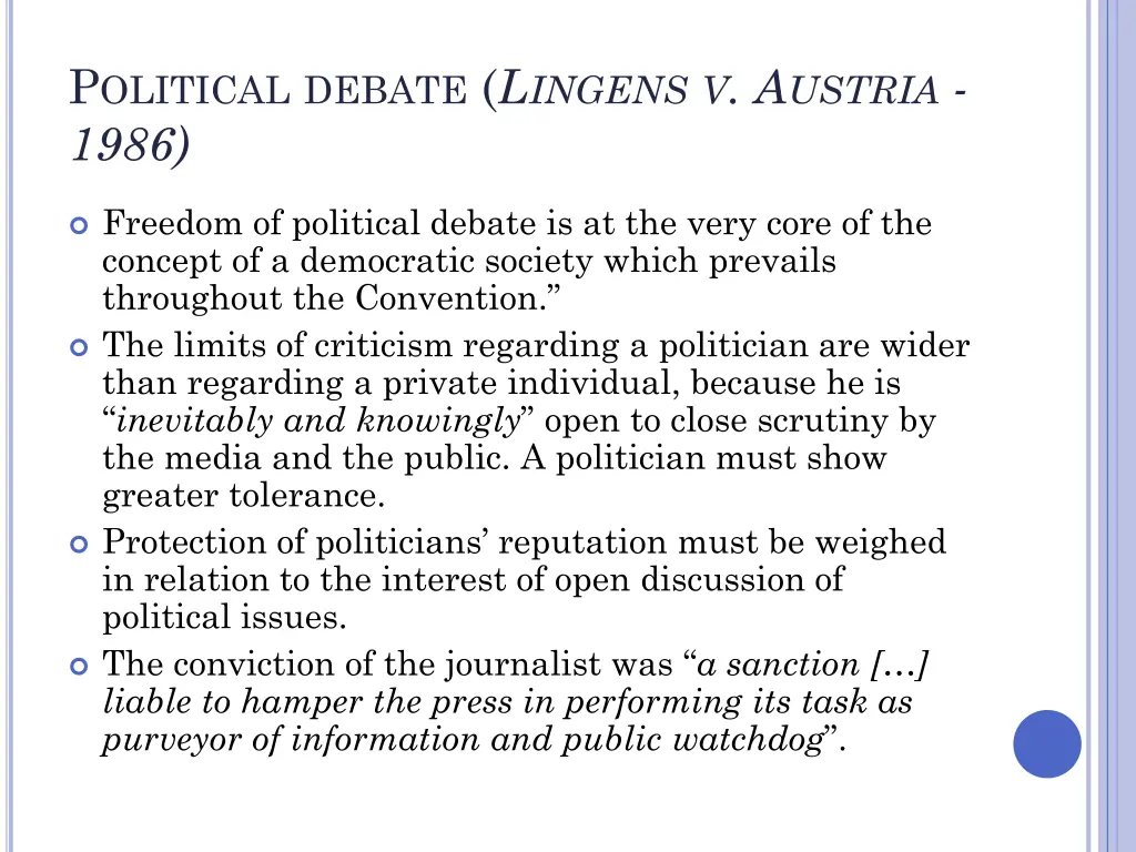 p olitical debate l ingens v a ustria 1986
