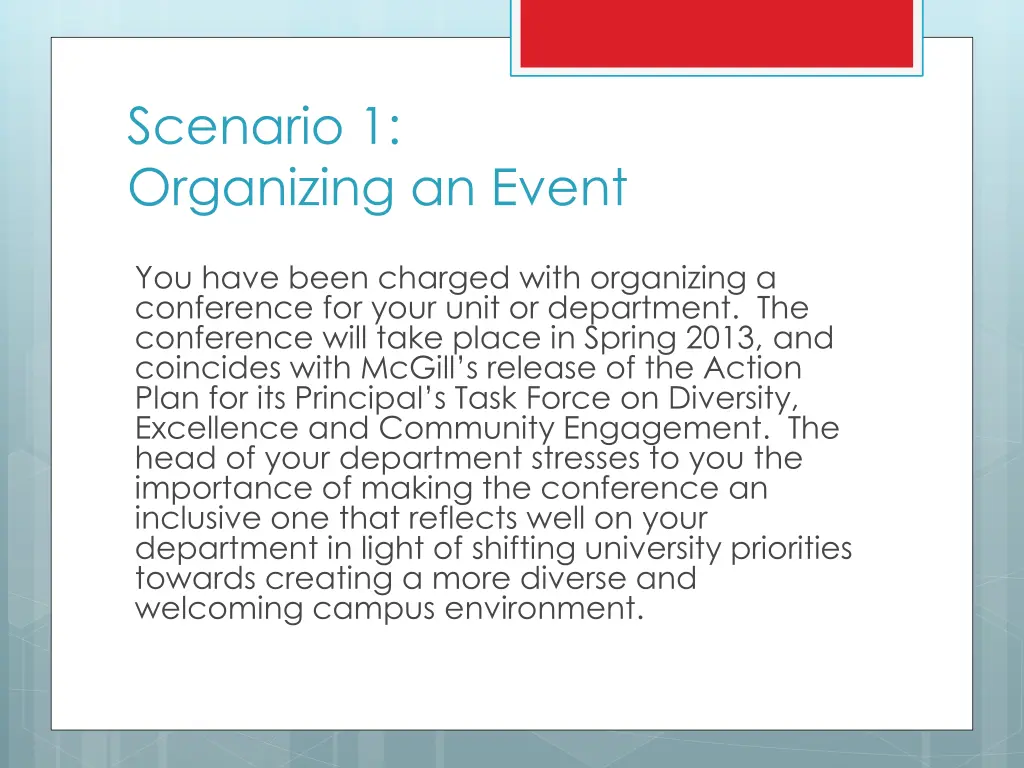 scenario 1 organizing an event