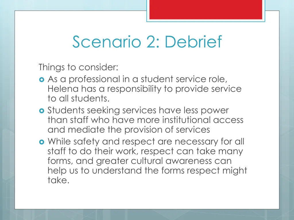 scenario 2 debrief