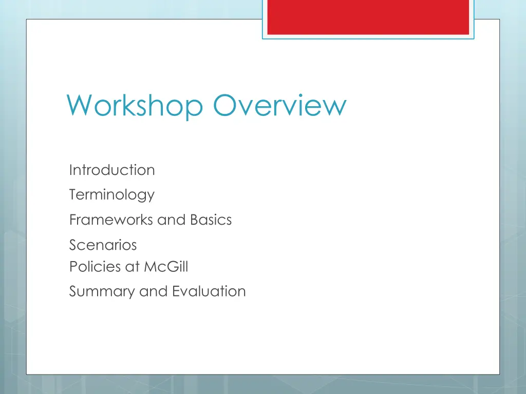 workshop overview