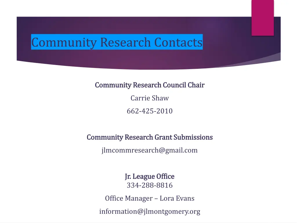 community research contacts
