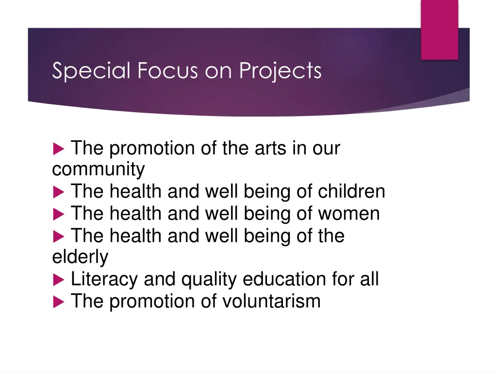 special focus on projects
