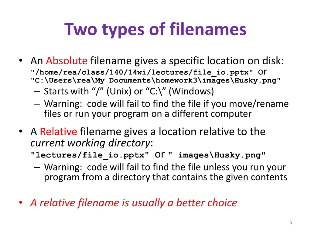 two types of filenames