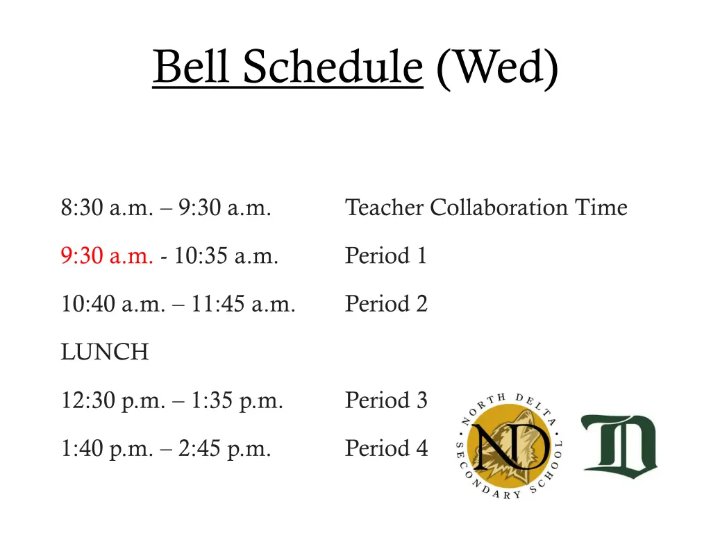 bell schedule wed