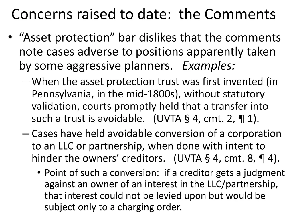 concerns raised to date the comments asset