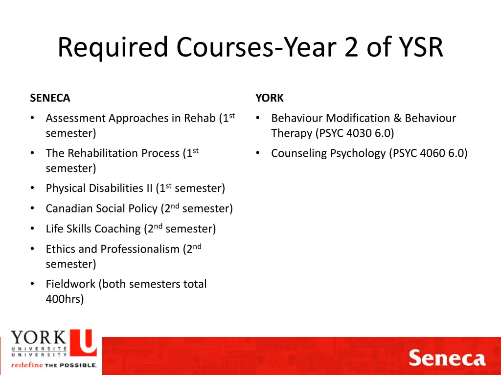 required courses year 2 of ysr