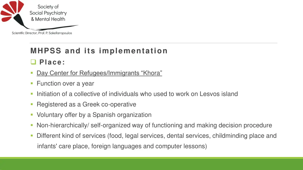 mhpss and its implementation place day center