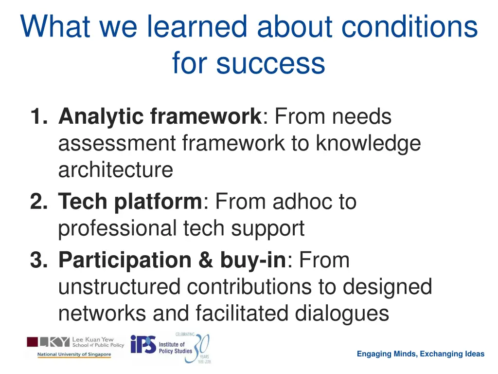what we learned about conditions for success