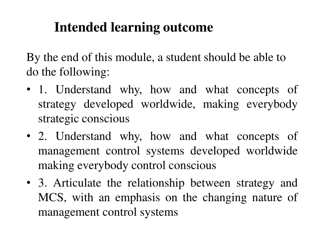 intended learning outcome