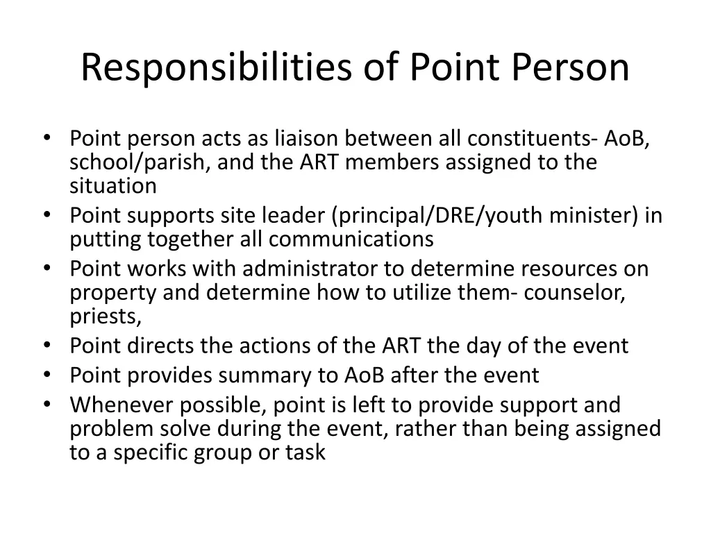 responsibilities of point person