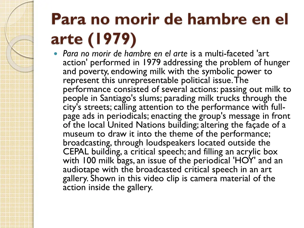 para no morir de hambre en el arte 1979 para