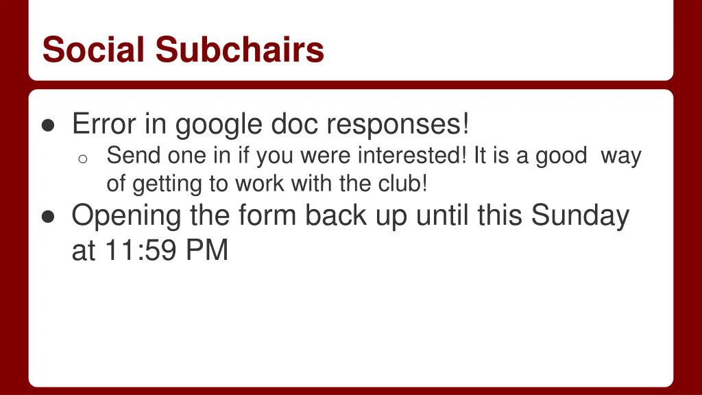 social subchairs