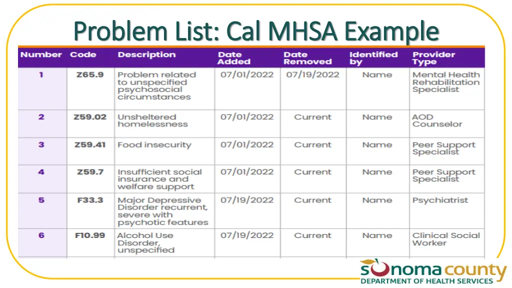 problem list cal mhsa example problem list