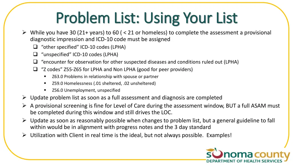 problem list using your list problem list using