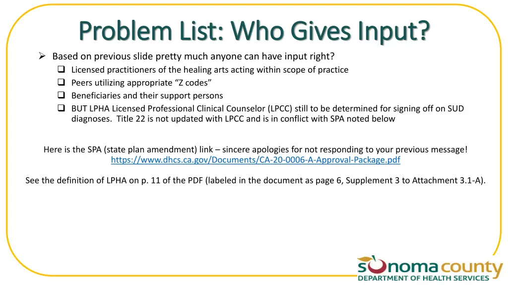 problem list who gives input problem list