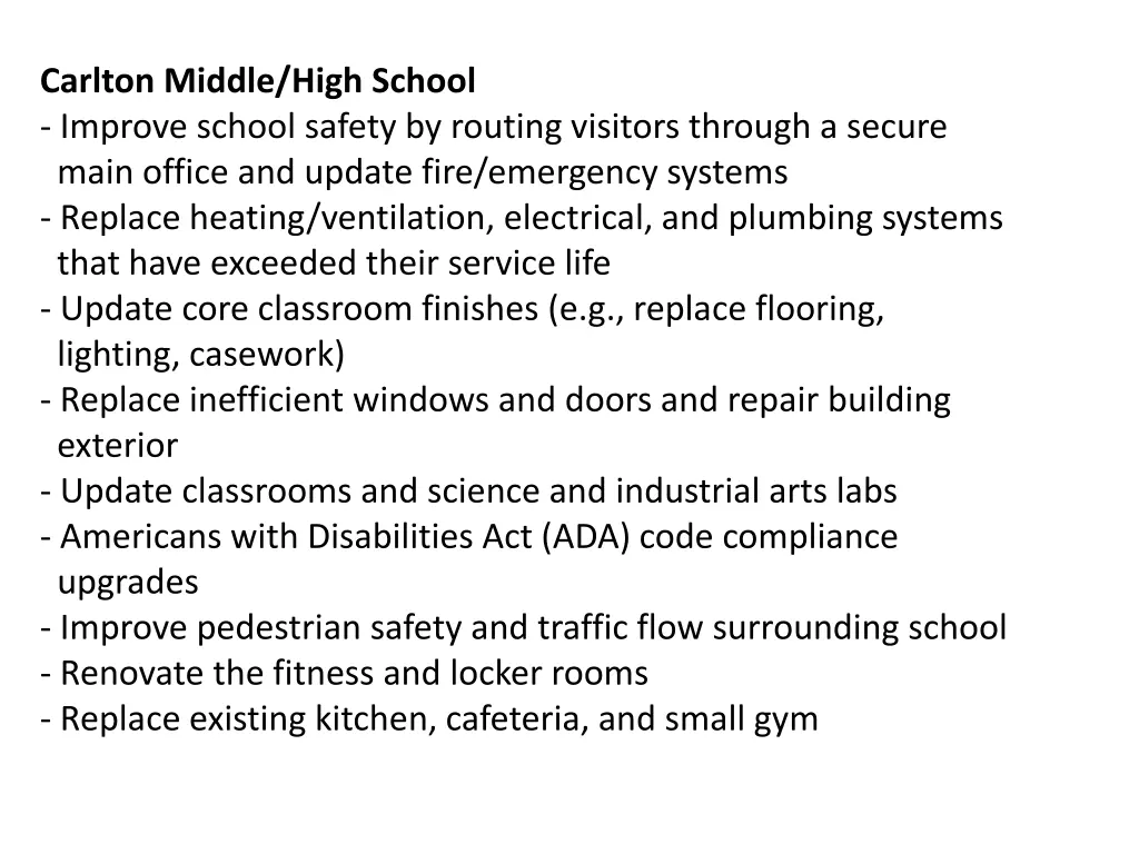 carlton middle high school improve school safety
