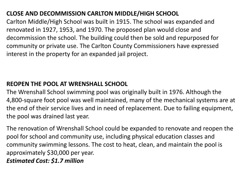 close and decommission carlton middle high school