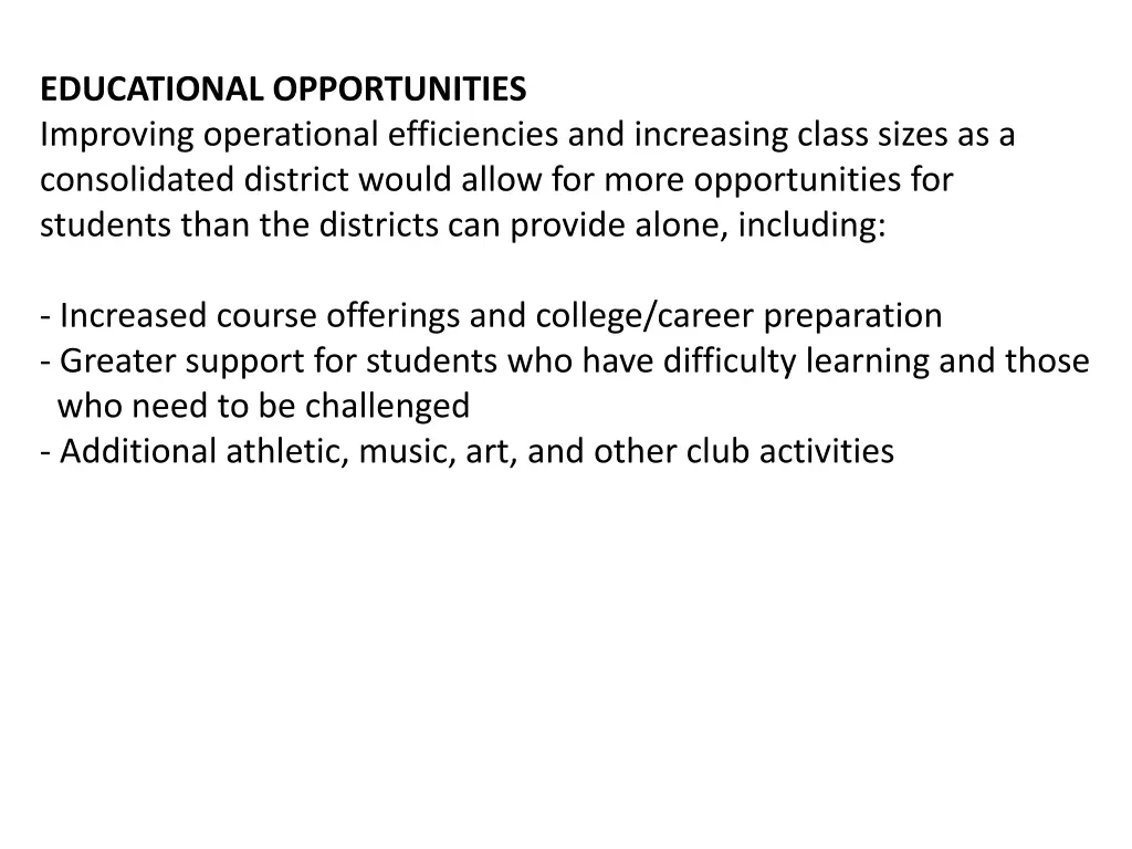 educational opportunities improving operational