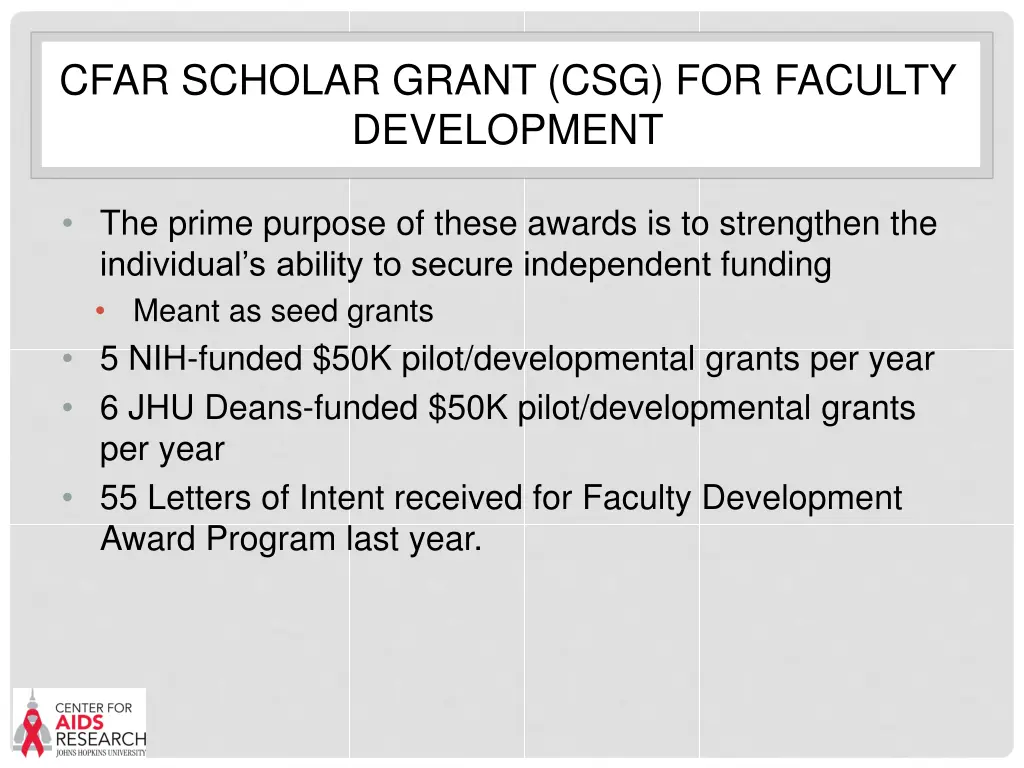 cfar scholar grant csg for faculty development