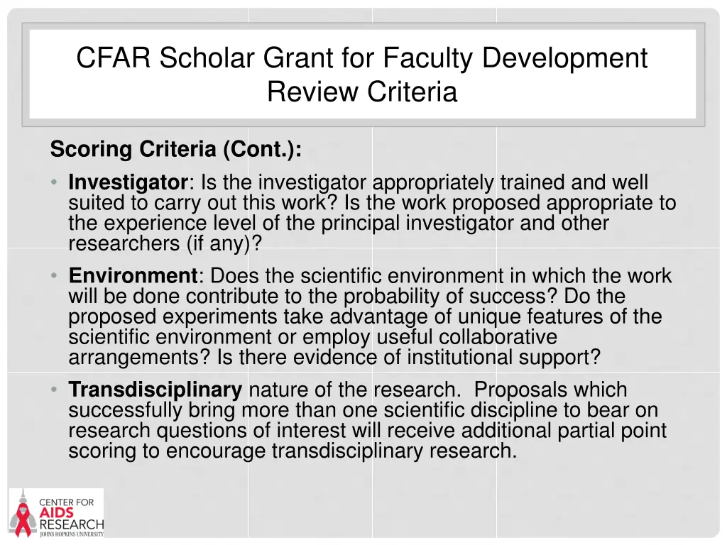 cfar scholar grant for faculty development review 1