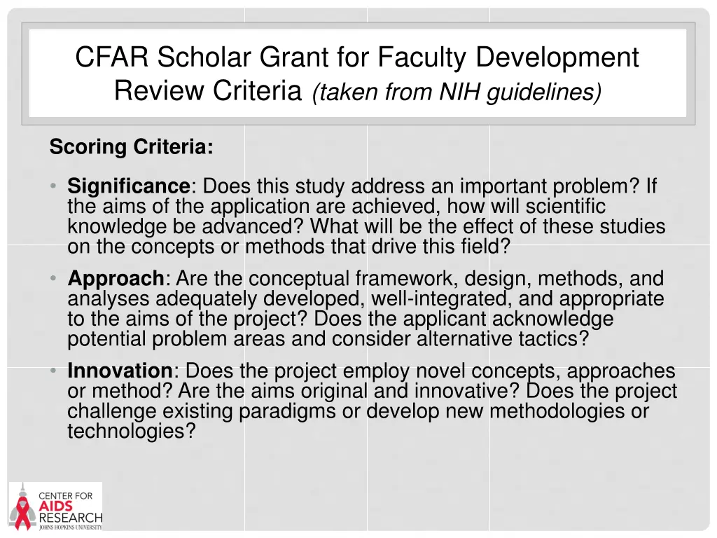 cfar scholar grant for faculty development review
