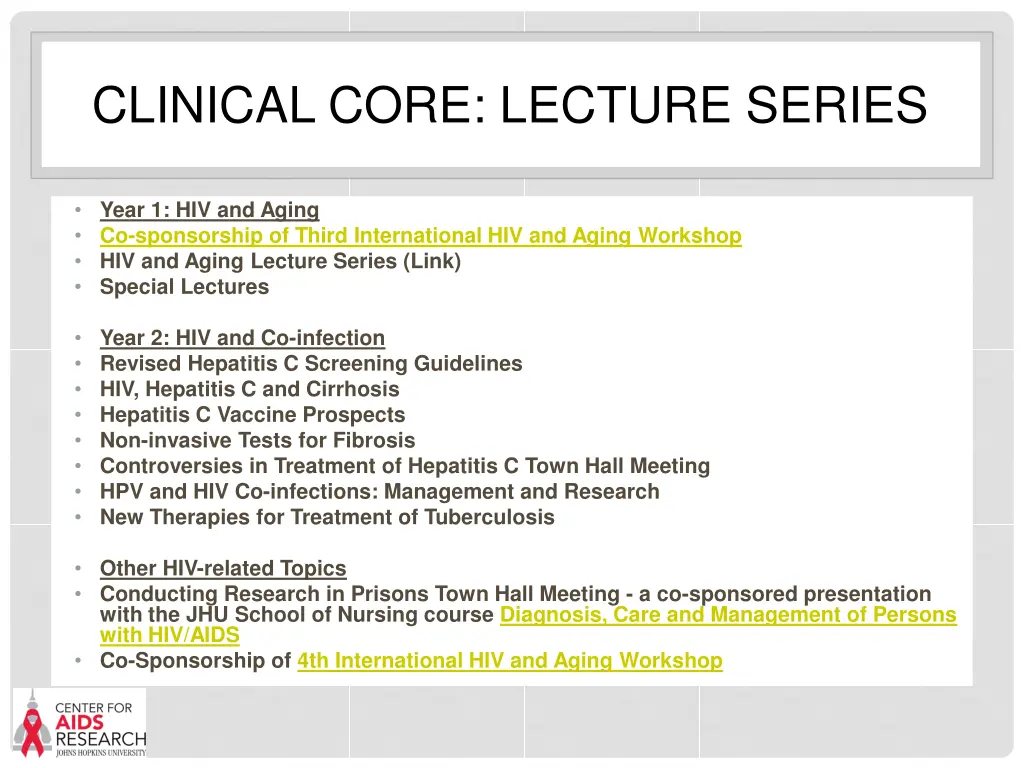 clinical core lecture series