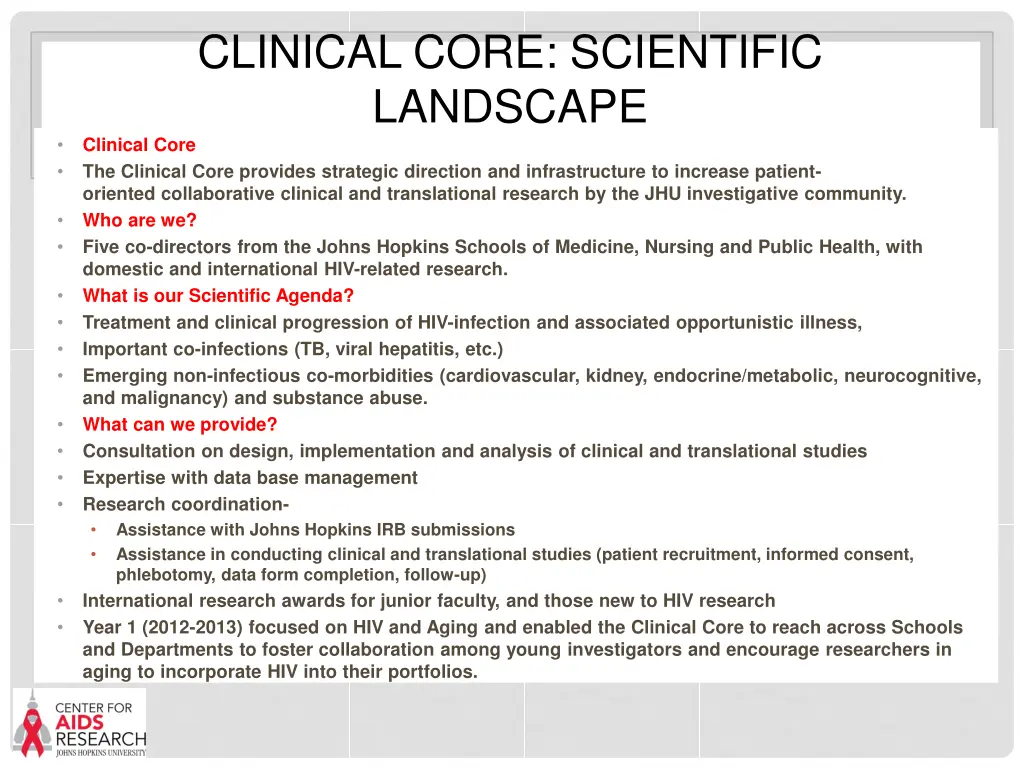 clinical core scientific landscape