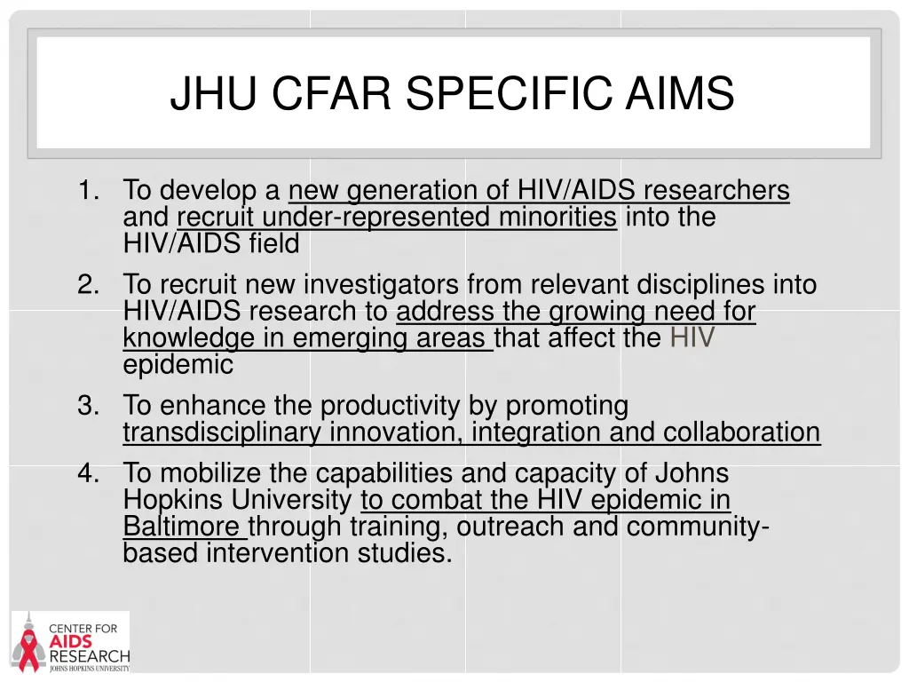 jhu cfar specific aims