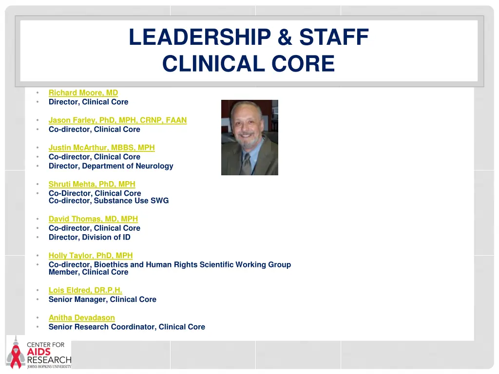 leadership staff clinical core