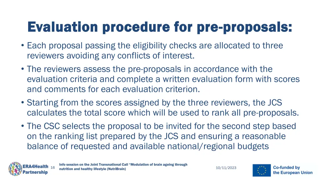 evaluation procedure for pre evaluation procedure