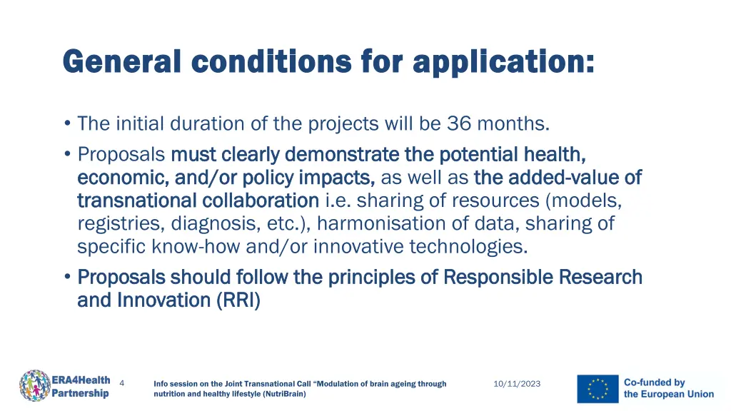 general conditions for application general