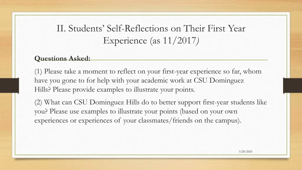 ii students self reflections on their first year