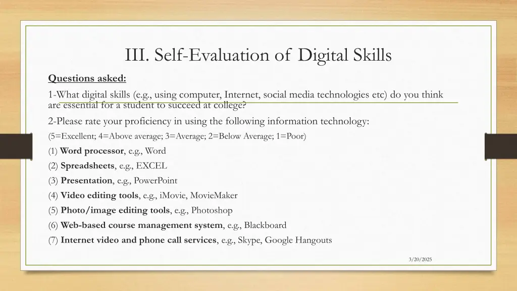iii self evaluation of digital skills