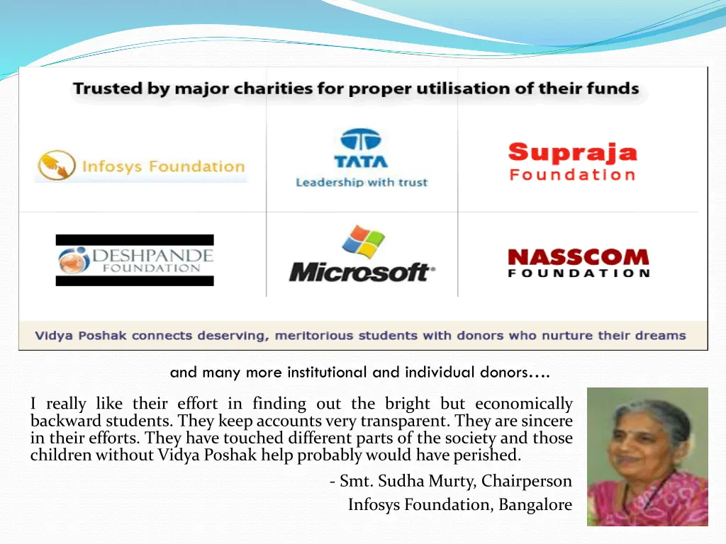 and many more institutional and individual donors
