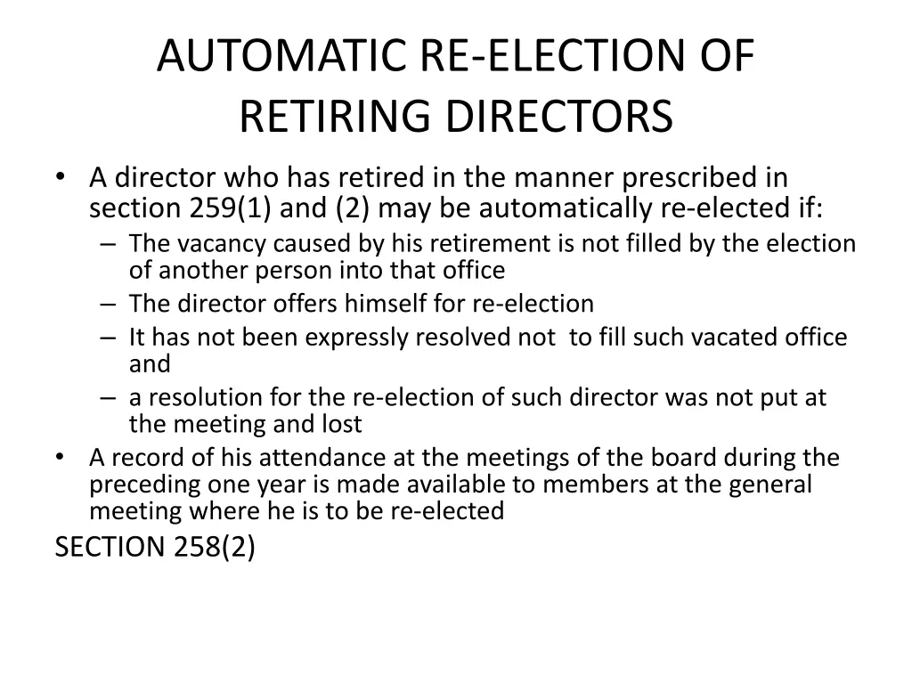 automatic re election of retiring directors
