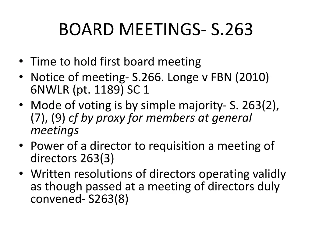 board meetings s 263