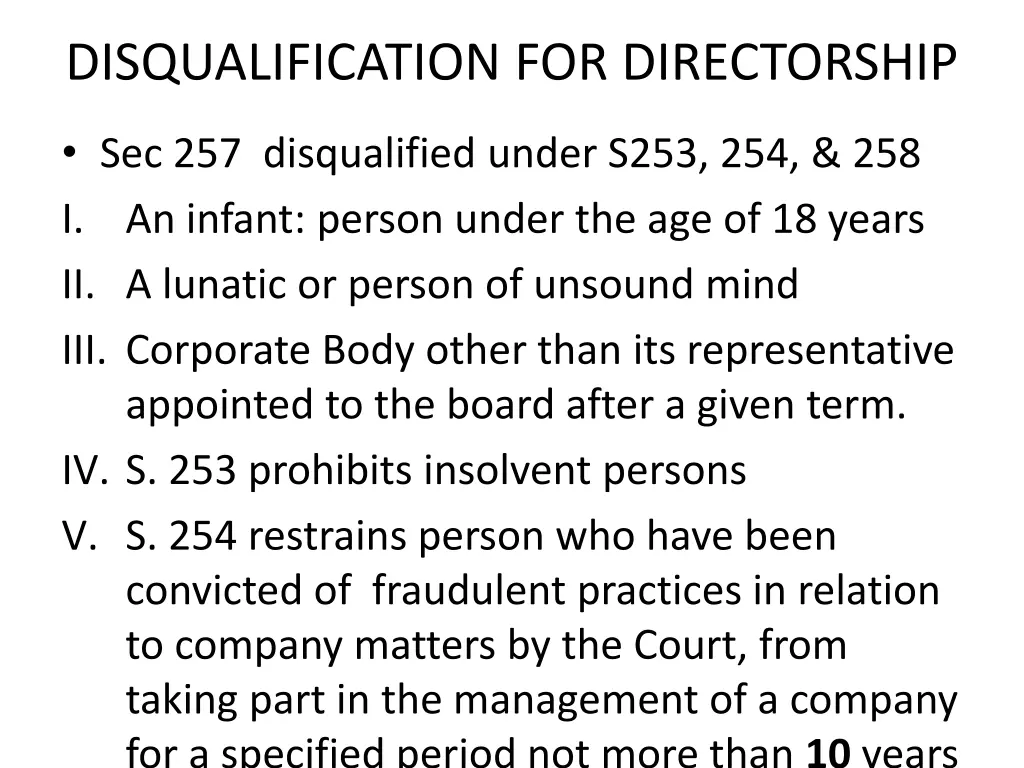 disqualification for directorship