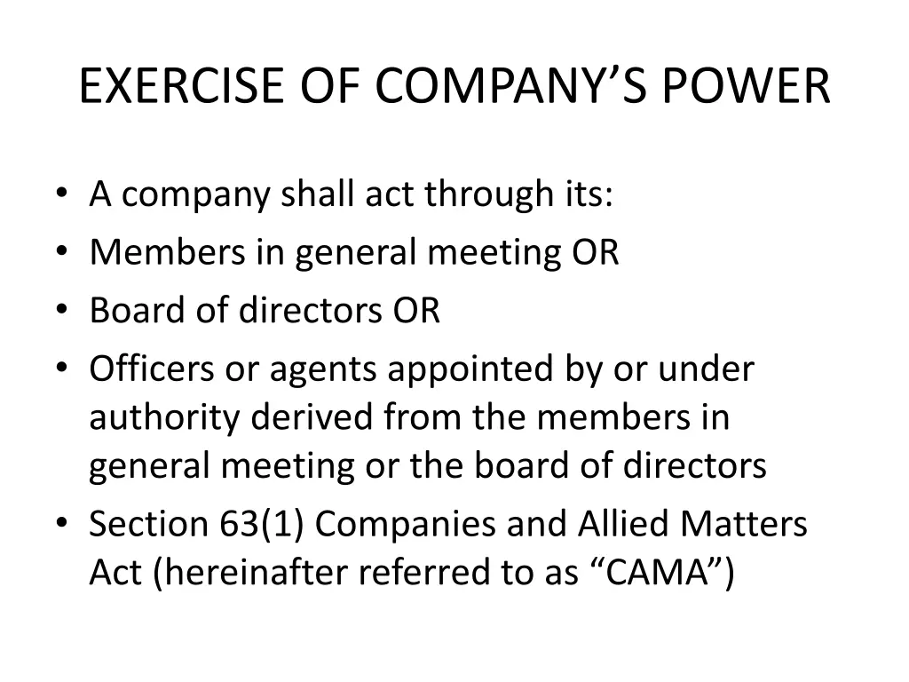 exercise of company s power