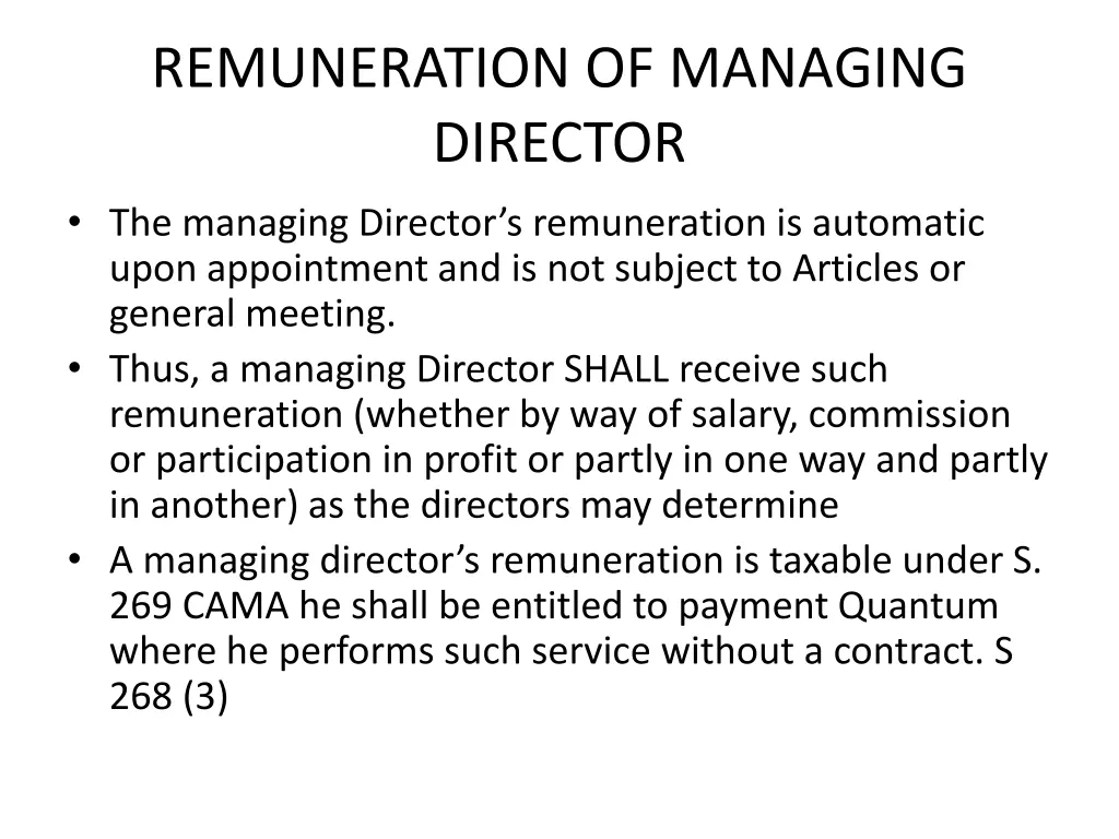 remuneration of managing director the managing