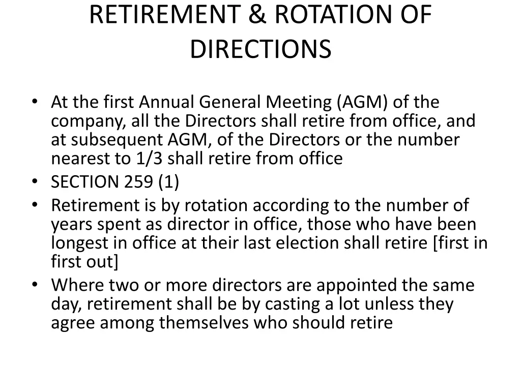 retirement rotation of directions