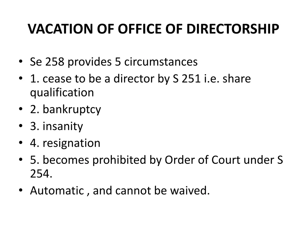 vacation of office of directorship