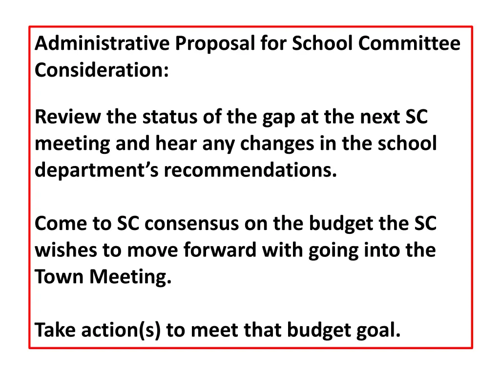 administrative proposal for school committee