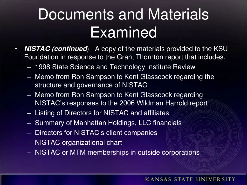 documents and materials examined 1