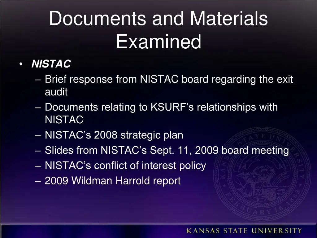 documents and materials examined nistac brief