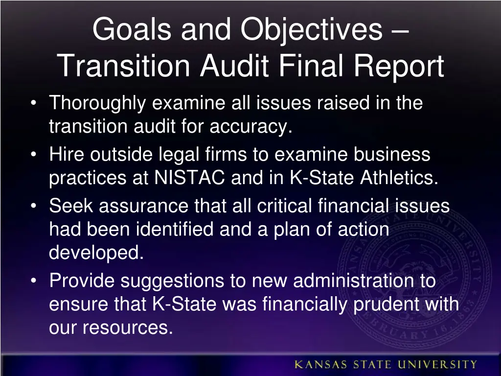 goals and objectives transition audit final