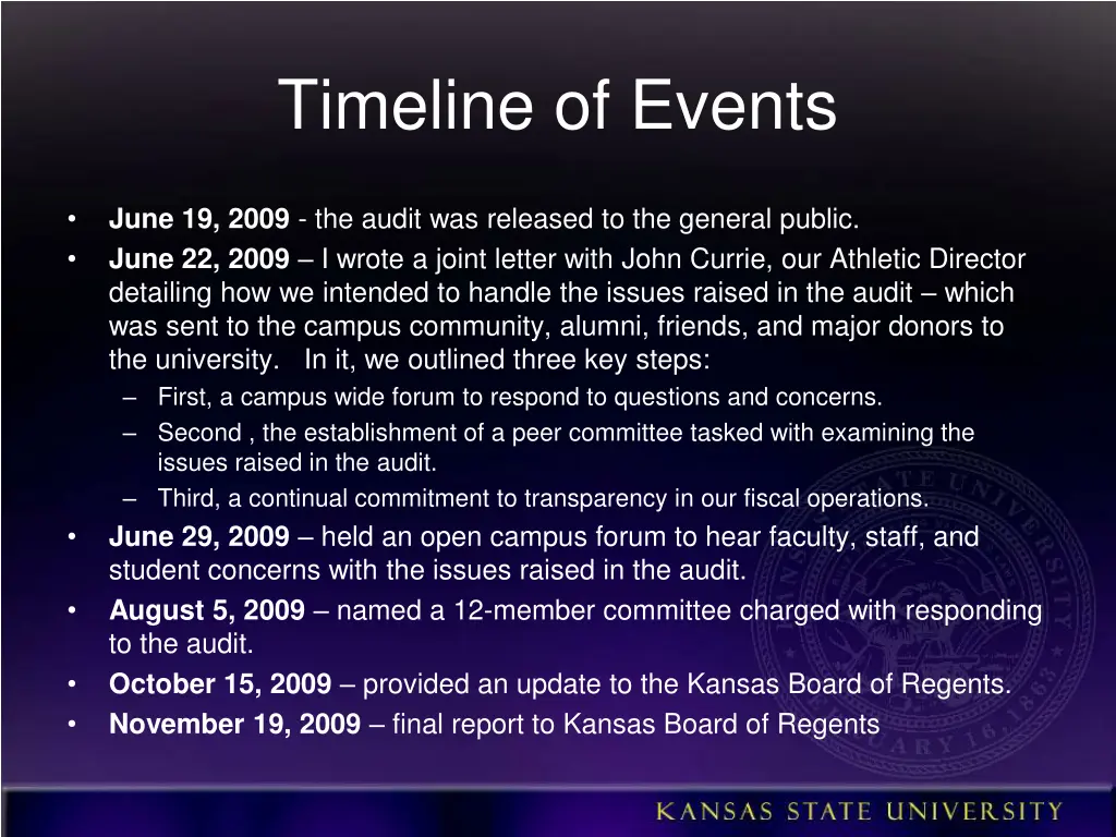 timeline of events