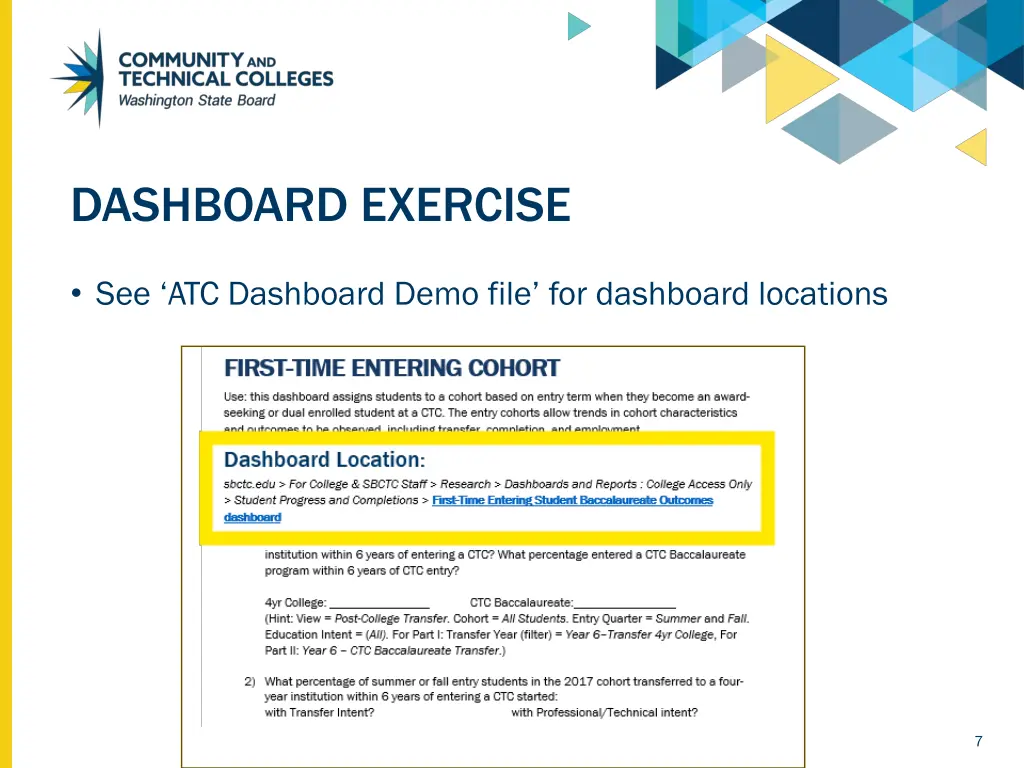 dashboard exercise