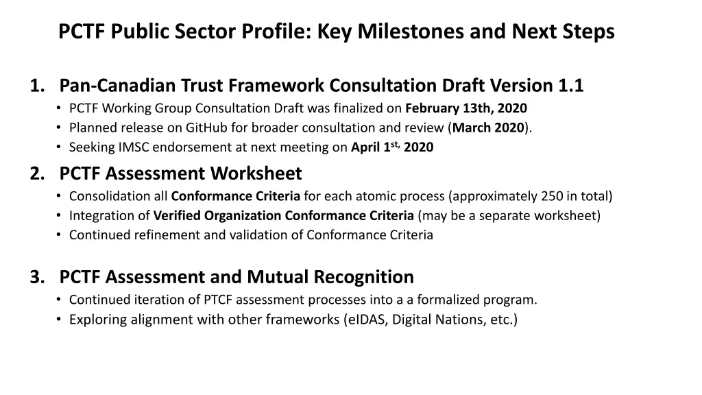 pctf public sector profile key milestones